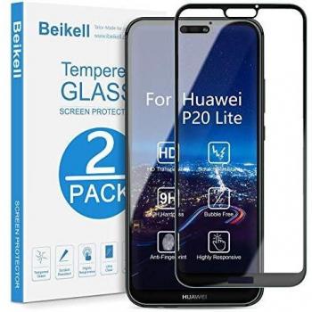 Protector pantalla huawei p20 lite beikell 2 piezas cobertura completa 9h dureza cristal vidrio templado huawei p20 lite sin burbujas resistente a aranazos con tela de microfibra