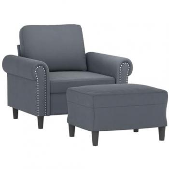 Sillón con Taburete de Terciopelo Gris Oscuro 60 cm, Reposabrazos y Respaldo para Relax