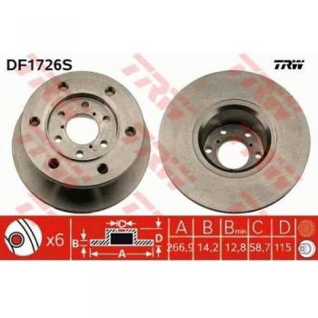 Disco de freno TRW DF1726S para IVECO DAILY 2, disco sólido pintado, referencia 1003280
