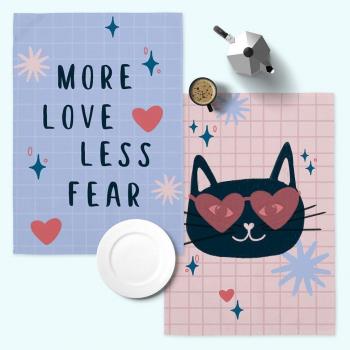 Happyfriday- Meow love Juego 2 paños de cocina 70x50 cm