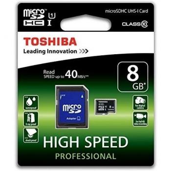 Toshiba SD-C008UHS1(6A - Tarjeta Micro SDHC de 8 GB, Clase 10 UHS-I 40 MB, con adaptador