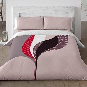 Burrito Blanco Juego de Funda Nórdica 352 con Diseño de Hojas para Cama Individual de 90x190 cm hasta 90x200 cm, Rojo