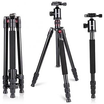 Neewer Trípode de Viaje de Cámara 162cm, Monopié con Cabeza Esférica de 360 grados, Placa de Zapata Rápida de Aleación de Aluminio 1/4 y Bolsa para Cámara Réflex, Videocámara de Vídeo, hasta 12KG