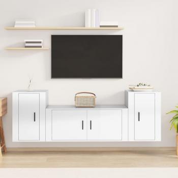 Set de muebles de TV 3 piezas madera contrachapada blanco brillo vidaXL