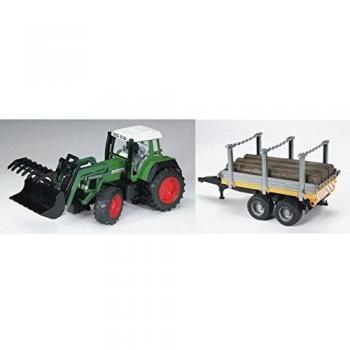 BRUDER Fendt Favorit 926 con pala cargadora + Trailer de transporte de madera