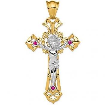 Icecarats 14 K En Dos Tonos Pulido Con Red CZs Crucifijo Collar Colgante Encanto
