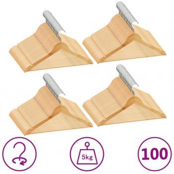 Conjunto de 100 perchas antideslizantes de madera maciza