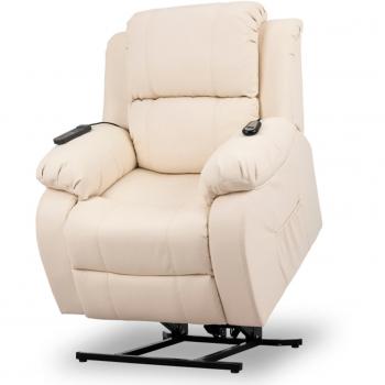 Novohogar Coliseum Sillón de Masaje levantapersonas con función Calor, 8 Motores de vibración, Respaldo reclinable 160º, Beige