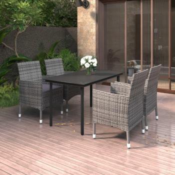 5 Piece Outdoor Dining Set with Cushions Poly Rattan and Glass