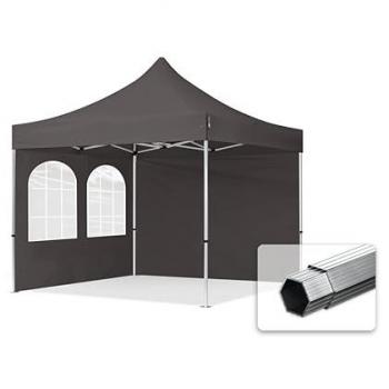 Carpa Plegable 3x3m Profesional de Aluminio 40mm con Laterales y Ventanas, Gris Oscuro