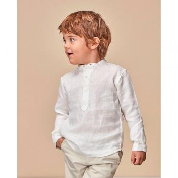 Camisa cuello mao lino blanco para niño