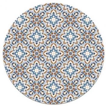 Alfombra Vinílica Redonda Azul Floreada 190x190 cm - Antideslizante e Ignífuga - Ideal para Cocina y Salón