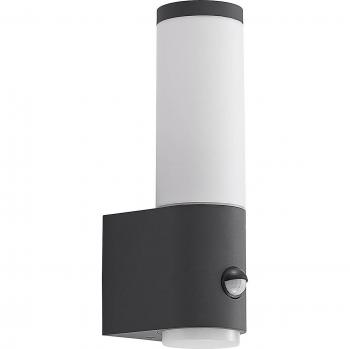 Lindby Okari Aplique de Exterior con Sensor, Lámpara de Pared Moderna en Negro, Hecha de Aluminio, 1 Llama E27, Ideal para Fachada y Pared Exterior