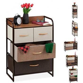 Cómoda Modular de Tela con 4 Cajones y Balda, Cestas Plegables, 79 x 58 x 31,5 cm, Marrón - Relaxdays
