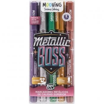 Marcador Metallic Boss x5 unidades - 5 marcadores metálicos en colores brillantes, tinta a base de agua, punta fina para detalles precisos, ideal para manualidades y proyectos creativos