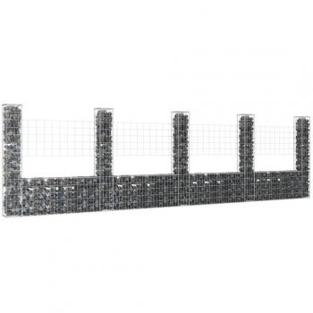 vidaXL U-shape Gabion Basket with 5 Posts Iron 500x20x150 cm