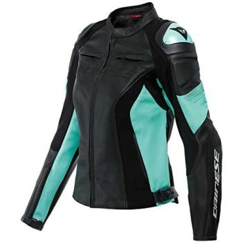 Dainese Chaqueta de Cuero Racing 4 para Damas - Negro/Azul, Talla 46