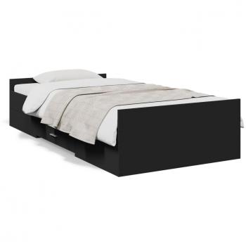 Cama cruzada con cajones de madera multicapa negra 90x200 cm