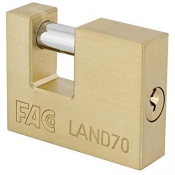 Candado rectangular FAC 21002 con acabado en latón y arco endurecido, 70 mm