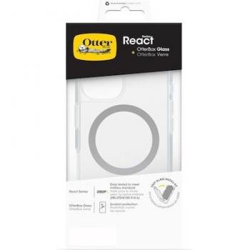 Funda OtterBox React MagSafe + Protector de Pantalla de Vidrio para iPhone 16 Transparente