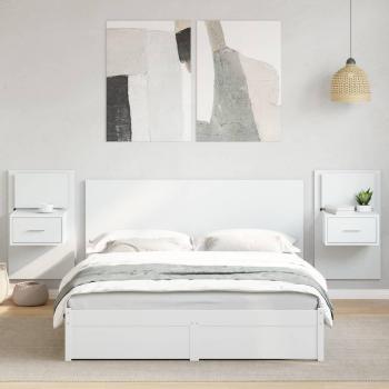 Cabecero de cama con mesitas de madera de ingeniería blanco 160 cm Vidaxl