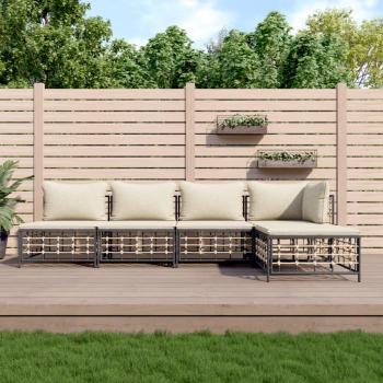 vidaXL 5-Piece Anthracite Poly Rattan Garden Lounge Set with Cushions