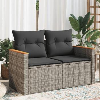 Grey 2-Seater Garden Sofa with Cushions in Poly Rattan