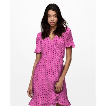 Vestido corto cruzado de manga corta con volantes para mujer