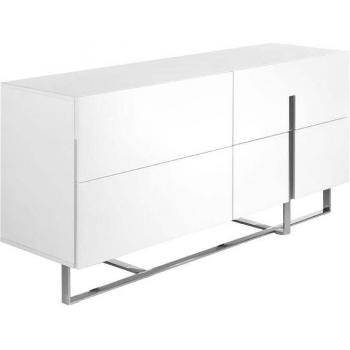 Aparador ANGEL CERDÁ 3052C, blanco con patas de acero inoxidable cromado, material de madera DM lacada, dimensiones 160 x 46 x 75 cm