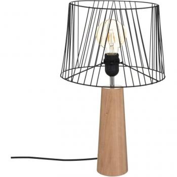 Lámpara de mesa Joe de metal filaire y madera, color negro y beige, altura 46 cm, diámetro 28 cm