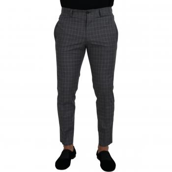 Dolce & Gabbana Grey Cotton Checkered Chino Pants - IT48 | M