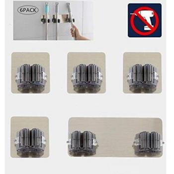 RIXOW Colgador de Escobas, 6 pcs Soporte para Fregonas Ganchos Multiuso Adhesivos de Baño Cocina, Porta Escoba de Pared Sala de Estar, Balcón