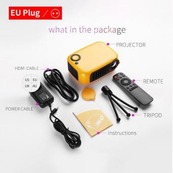 Mini Proyector Portátil 320x240P Compatible con 1080P, LCD, Lámpara de 50000 Horas, Ideal para Cine en Casa y Uso con Banco de Energía, Enchufe UE/EE