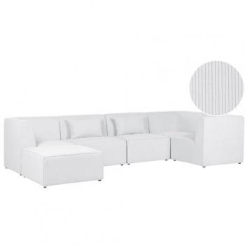Sofá Esquinero Modular de Pana 5 Plazas Blanco Crema con Otomana Lado Izquierdo Lemvig