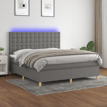 Colchón box spring suave con luces LED en tela gris oscuro 180x200 cm