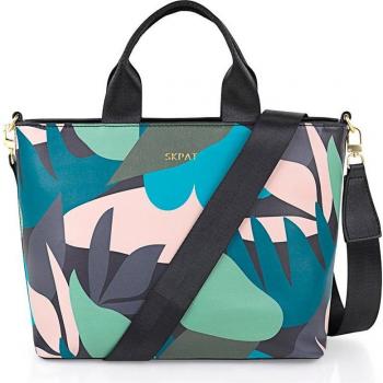 SKPAT - Bolso de Mano Multiposición Zagori Feuilles con Cremallera para Mujer, Color Verde, Mediano 32x23x13cm, Polipiel, Incluye Asa Adicional -