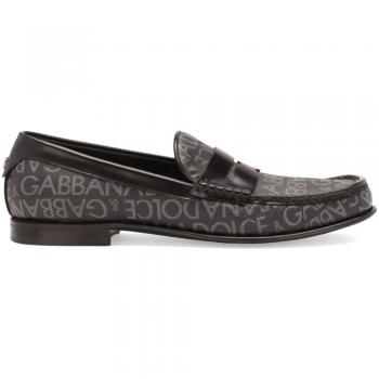 Dolce & Gabbana Men's Allover Logo Leather Loafers in Black | Size 43 | A30263A37218B969
