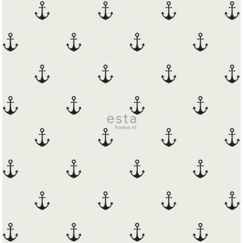 Papel pintado ancla blanco y azul oscuro - 0,53 x 10,05 m - Motivo infantil