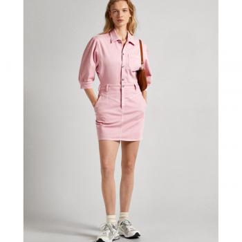 Pepe Jeans Gracie Pink Denim Short Dress with Front Button Closure