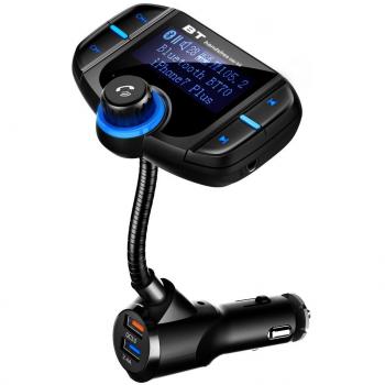 Transmisor FM Bluetooth 4.2 Coche, QC 3.0 + 2.4A Puerto USB de Manos Libres Adaptador Radio[Trabajar con Siri] con 1.7” Pantalla, Micro SD, AUX, Carga Rapida para iPhone, Samsung, Android, Tabletas