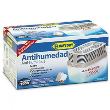 HUMYDRY Aparato Antihumedad Premium 1000g. Deshumidificador absorbe humedad para espacios de hasta 35m2. Contiene un recambio de cloruro cálcico de 1Kg