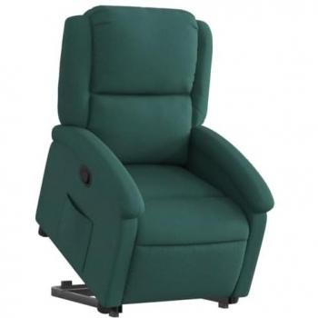 Sillón Reclinable Elevable Tela Verde Oscuro con Respaldo y Reposabrazos, Sillón de Relax para Ancianos, Asiento Ajustable