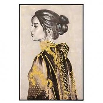 Cuadro Señora con Marco Dorado 80x4x120 Cm - Estilo y Personalidad, color negro, blanco, gris y dorado