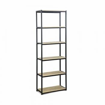 Estantería de metal negro con tablero imitación madera, 6 estantes, dimensiones 60x30x180 cm, estilo Loft