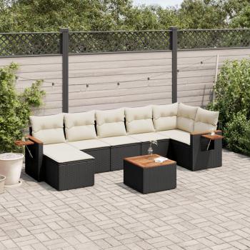 8-Piece Black Poly Rattan Garden Sofa Set with Cushions