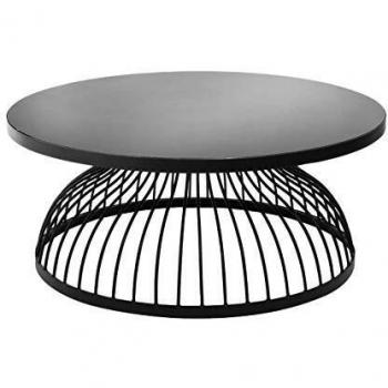 Mesa de centro Kushi - metal negro y vidrio D90 cm - Atmosphera Créateur D'Intérieur