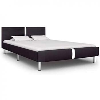 vidaXL Cama Individual Estructura Hierro + Somier Láminas + Cabecero Tapizada Piel Sintética 120x200 cm Cuero Artificial MDF Patas Acero Gris Plata