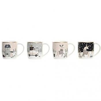 Pack de 4 Tazas Navideñas de Porcelana - Resistente a Microondas y Lavavajillas - Ideal para Café y Leche - Capacidad 350ml