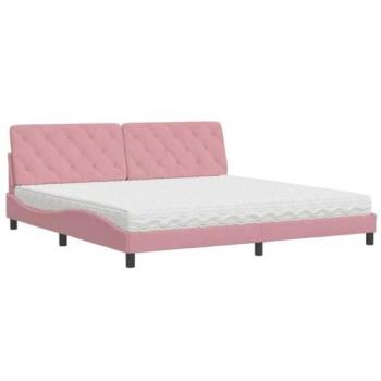 Cama con colchón de terciopelo rosa 200x200 cm