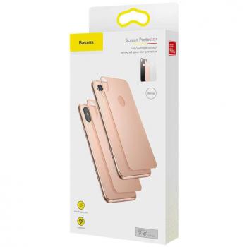 Protector Trasero Curvo T-Glass Baseus para iPhone XS 0.3 mm, Cobertura Completa, Color Blanco, Original con Garantía EU